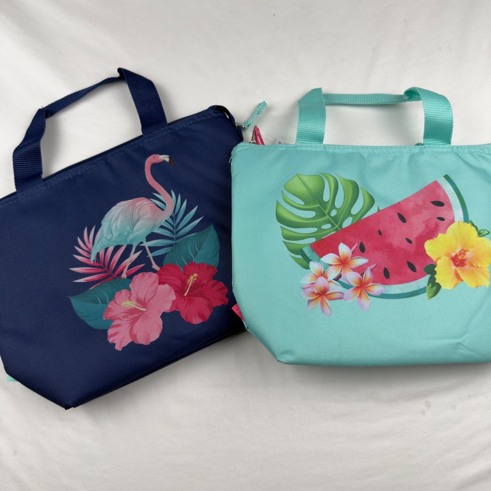 Fridge Pak Insulated Graphic Lunch Tote Set of 2 Flamingo Watermelon Tropical